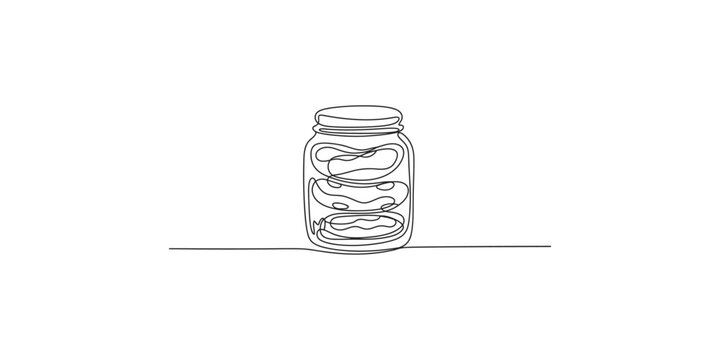Continuous line drawing of a jar with pickled cucumbers
