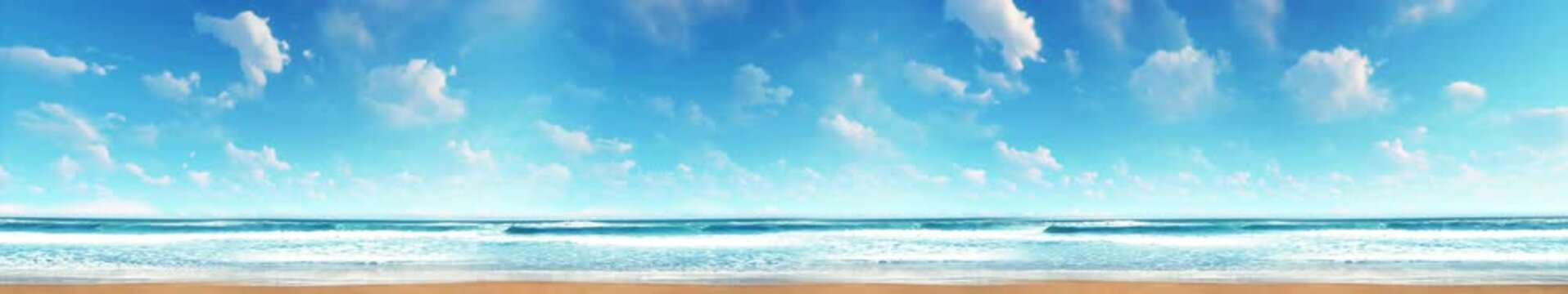 Tropical Sandy Beach with Ocean Waves and Blue Sky with White Clouds &mdash; Wide Panoramic Summer Nature Landscape Smooth Animation Loop