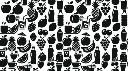 Fototapeta premium Black icons of fruit and drinks.