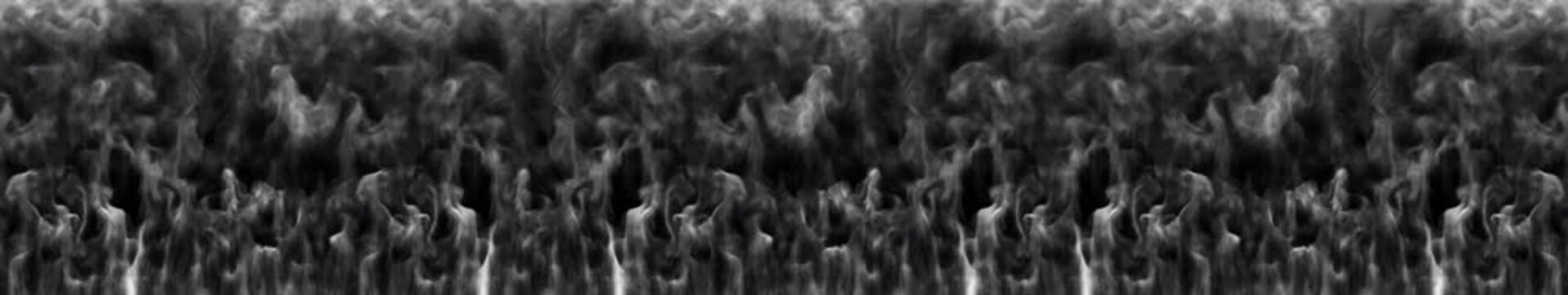 
Dark Gray Smoke and White Flame Wisps on Black Background &mdash; Wide Panoramic Atmospheric Abstract Texture Banner Loop