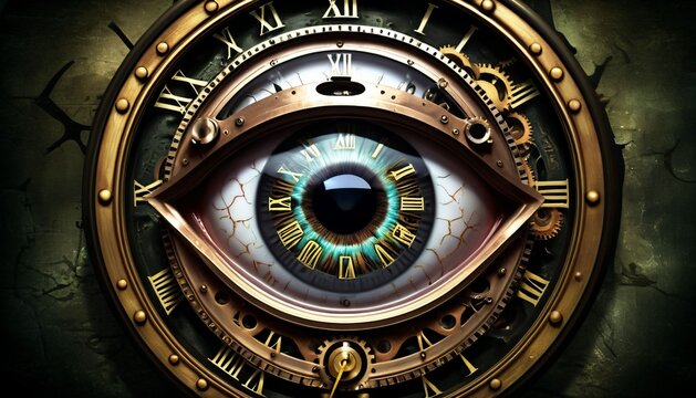 Steampunk Eye With Mechanical Clock Iris