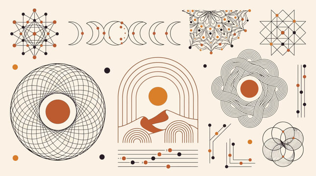 Esoteric Geometric Designs with Celestial and Nature Elements