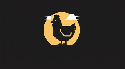 Rooster Silhouette Against Golden Sun Dark Background Logo © GONYONG
