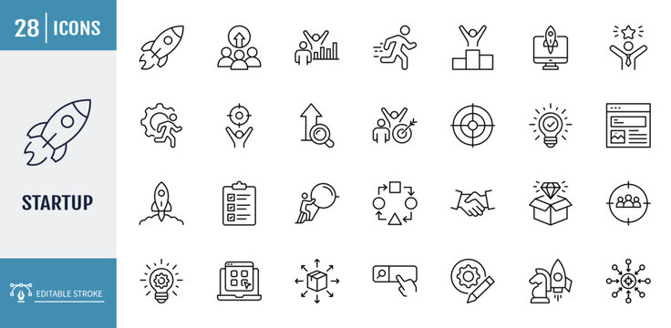 Startup icon set. outline icon set. vector illustration with editable stroke
