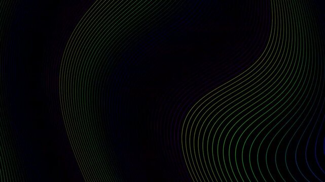 Abstract dark background with thin colorful wavy lines flowing seamlessly, creating a digital and futuristic technology loop.