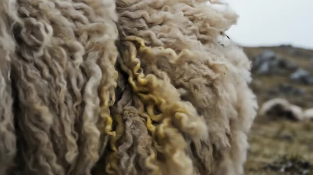 Sheep Wool Close Up Showing Natural Texture and Warm Colors