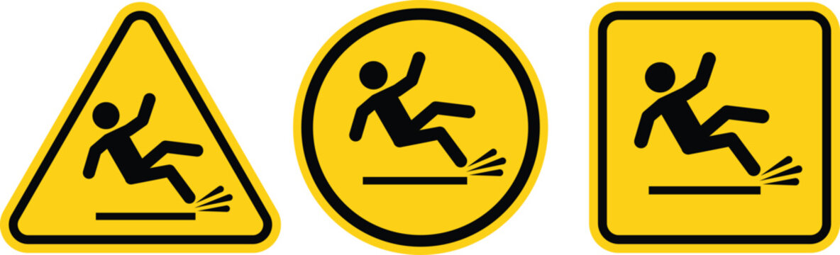 Slipping Hazard Warning Icons Yellow Safety Signs for Wet Floor and Stair Danger