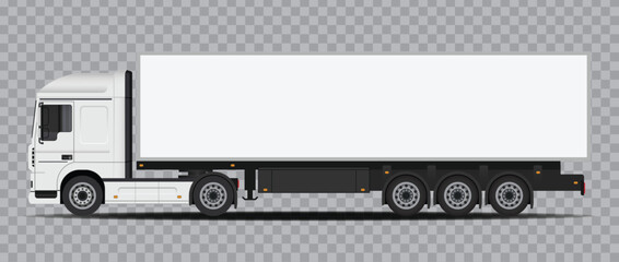 Realistic Cargo Truck Vector Illustration with Blank Trailer Mockup for Logistics and Transportation Branding © Pixora Creative