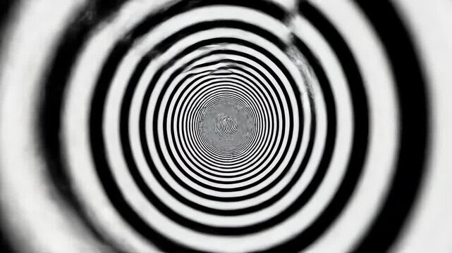 Hypnotic Black and White Spiral Tunnel with Abstract Glitch Effect