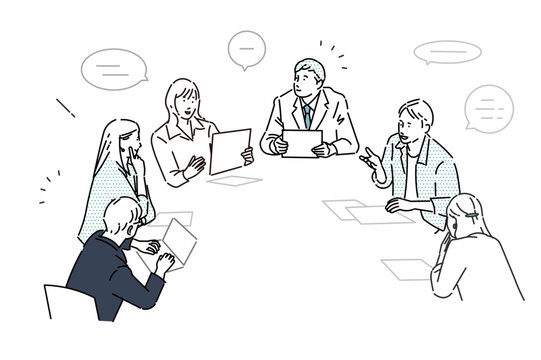 オフィスでミーティングするビジネスパーソンービジネスチームのスタートアップイラスト素材Business professionals holding a meeting in an office&mdash;startup illustration assets for business teams