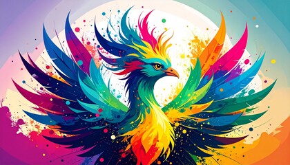 Fototapeta premium Vibrant abstract digital art with colorful swirling feathers.