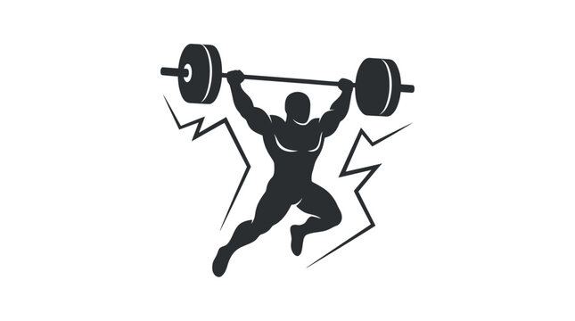 Bodybuilder Lifting Barbell Silhouette with Lightning Bolts