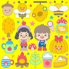 Cute kids outdoor adventure in autumn forest and campfire © Wink2