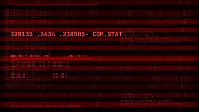 Red Digital Glitch Screen with Hacking Code, Error Signal Loop, Cyber Security Threat, System Malfunction, Data Breach Interface, Virus Software Animation 4k video