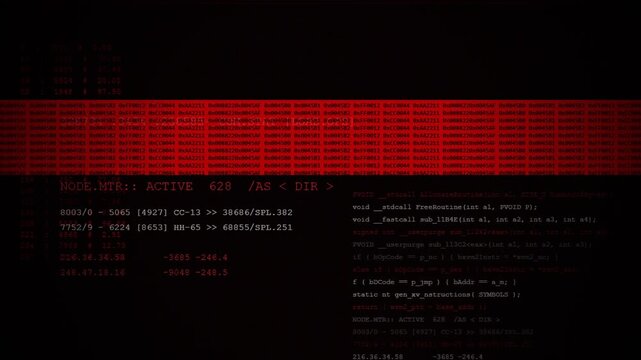 Red Digital Glitch Code Scrolling on Black Background, System Error, Cyber Attack, Programming Malware, Data Breach, Hacking Interface, Binary Noise, Terminal Screen 4k video