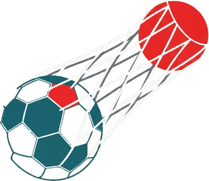 An abstract representation of a soccer ball hitting the net, using only intersecting white lines and a solid colored circle, minimalist sports conceptual art, minimalist flat vector artwork,