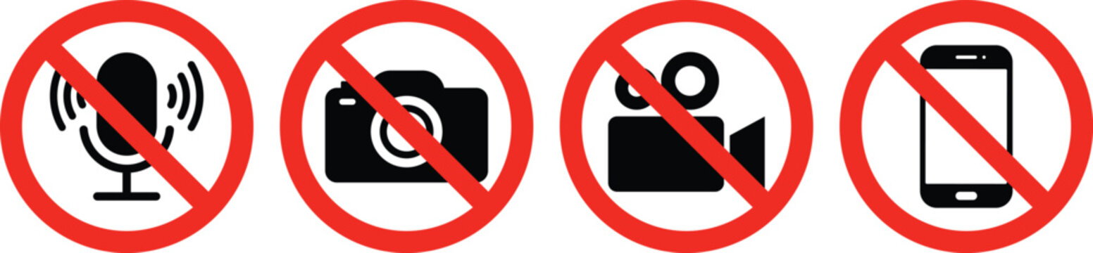 Prohibited Device Sign Vector Collection with No Camera No Recording No Phone and Privacy Restriction Icons