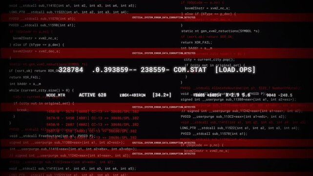 Digital Glitch Effect with Scrolling Computer Code, Cyber Security Breach, Virus Malware Hack, System Error Loop Animation 4k video