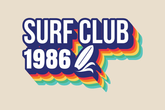 Surf Club 1986 Retro Beach Lifestyle Typography Sticker PNG