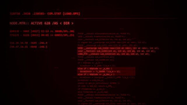 Abstract Digital Glitch Effect with Virus Code, Software Hack Concept, Cyber Security Error Loop, Hacking Interface, Red Programming Screen 4k video