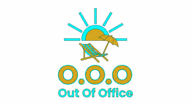 Out Of Office vector illustration with sun, beach chair, and umbrella icon representing vacation or absence from work