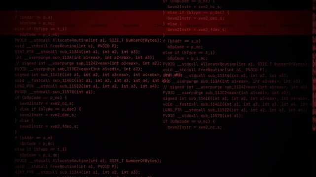 Red Glitch Digital Error Signal with Scrolling Computer Code, Software Hack Concept, Cyber Security Breach, Malware Virus Loop, System Failure Interface, Tech Noise Background 4k video