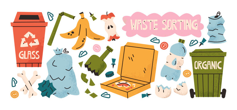 Waste sorting and recycling icons for environmental protection with zero waste trash can recycling bin disposal management earth day save earth environment pollution