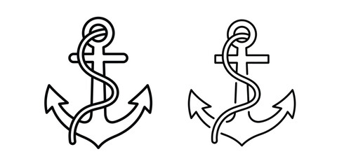 Obraz premium Minimalist anchor outline icon set for nautical design marine symbol and maritime element.