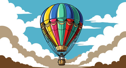 Obraz premium Colorful Hot Air Balloon Flying in Cloudy Sky