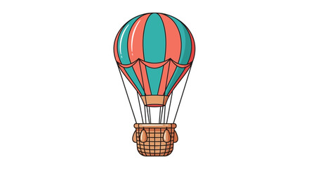Naklejka premium Colorful Hot Air Balloon with Wicker Basket on White Background