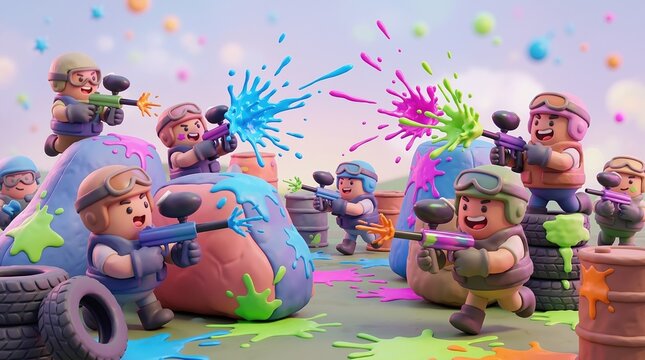 Colorful Paintball Battle Scene