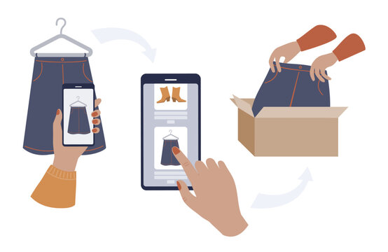 Secondhand shopping on internet, online marketplace concept illustration.