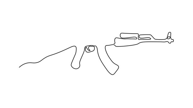 Abstract automaton weapon, Self drawing animation one continuous line draw, logo on white background
