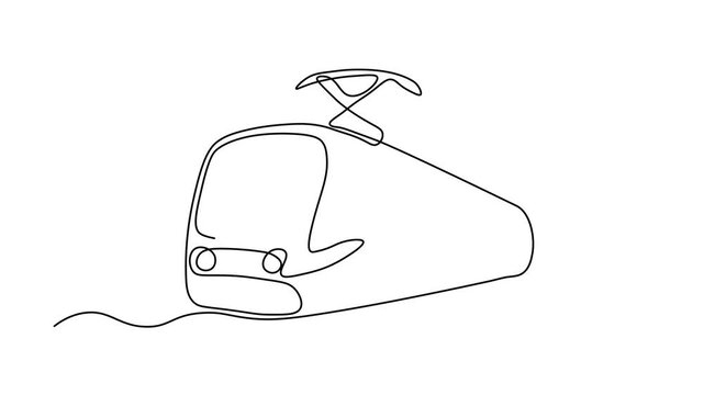 Modern tram or light rail train, Self drawing animation one continuous line draw, logo on white background