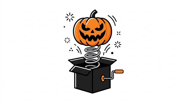 Halloween jack-in-the-box with a scary pumpkin head