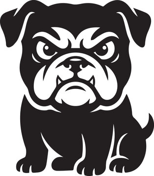 Grumpy English bulldog puppy sitting character mascot vector