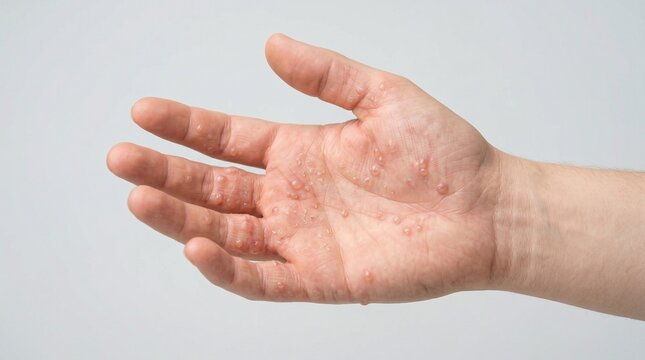 Close Up of Dyshidrotic Eczema Blisters on Human Hand