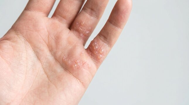Hand Affected by Dyshidrotic Eczema With Itchy Skin Blisters