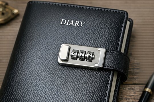 A leather-bound diary book with a combination lock