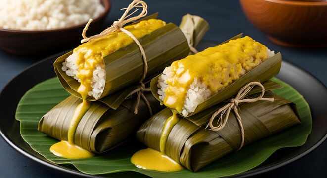 Delicious Traditional Filipino Food Wrapped in Banana Leaves.