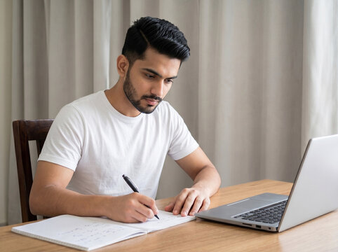 Indian professional studying for certifications career transition and competitive examinations concept