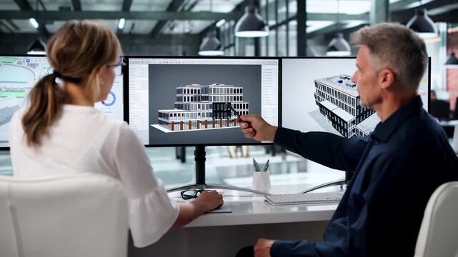 Architect And Engineer Collaborating Using BIM Software