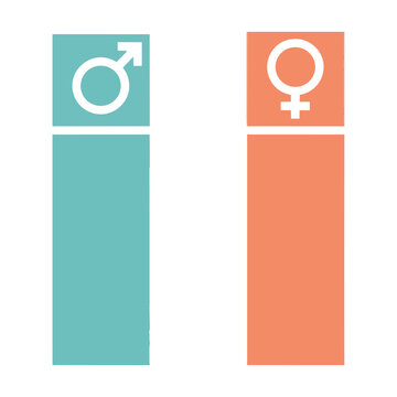 Equal height bar chart representing gender economic parity with stylized icons and balanced geometric shapes in soft cool and warm tones business equality concept