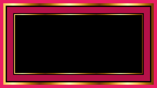 A rectangular black background with a pink and gold border for design purposes
