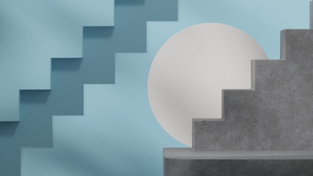 3d image render empty mockup concrete texture curved block in landscape doorway hole