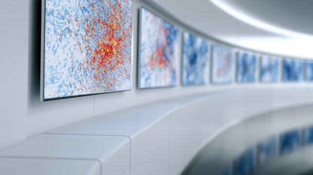 Futuristic control hub showcases smooth white panels and polished displays of heatmap congestion data in crisp focus with soft gradient lighting casting subtle reflections on the