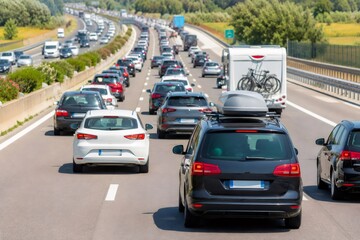 Fototapeta premium Commuting vehicles experiencing road congestion on highway