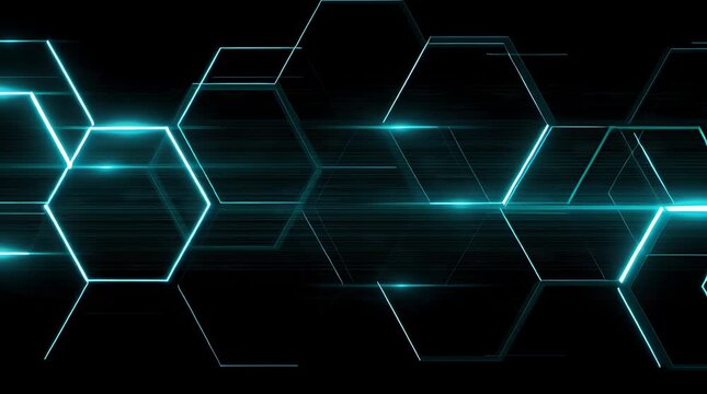 Abstract glowing blue hexagonal grid pattern on a dark background, representing technology and data.