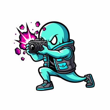 Cartoon Alien Photographer Capturing a Moment.