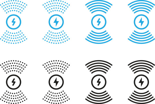 Wireless Charging Signal Icons Set Electric Energy Transmission Symbol Collection